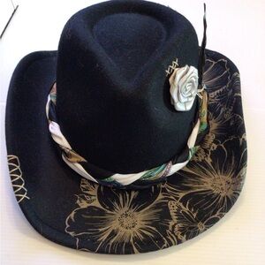 NEW! Upcycled Boho Black Floral Embellished Hat